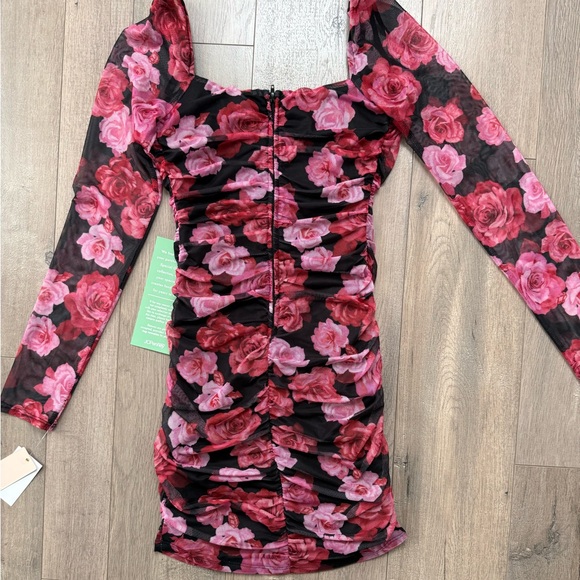 Pink and Red Floral Long Sleeve Mini Dress - Picture 10 of 13